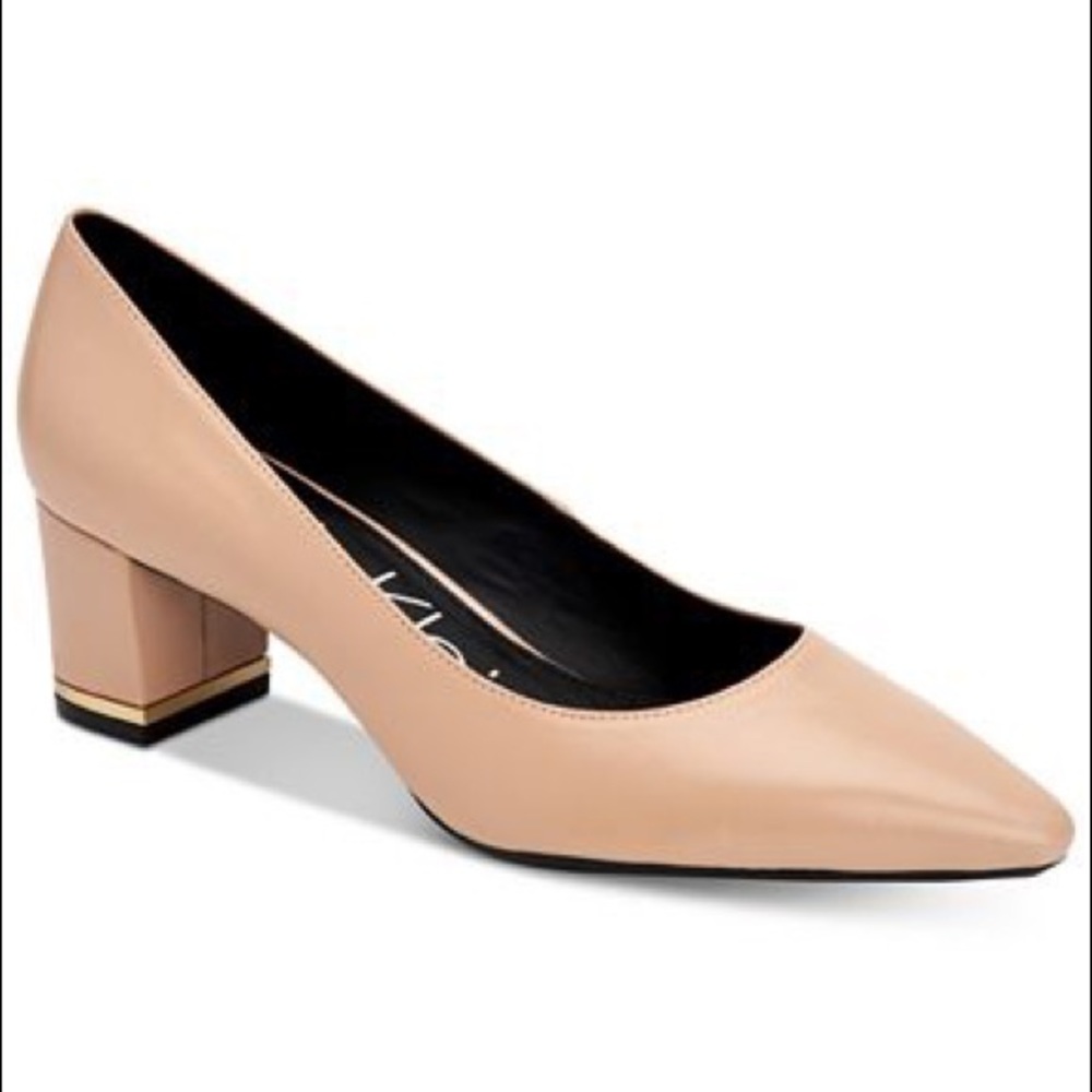 Calvin Klein Nita block-heel pump nude pointed toe